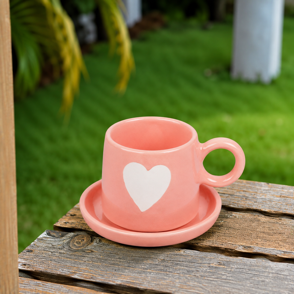 Pink Ceramic Heart Mug – Cute White Heart Print Coffee & Tea Cup