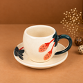 White Ceramic Strawberry Tea Cup & Saucer Set – Hand-Painted Fruit Design Coffee Cup