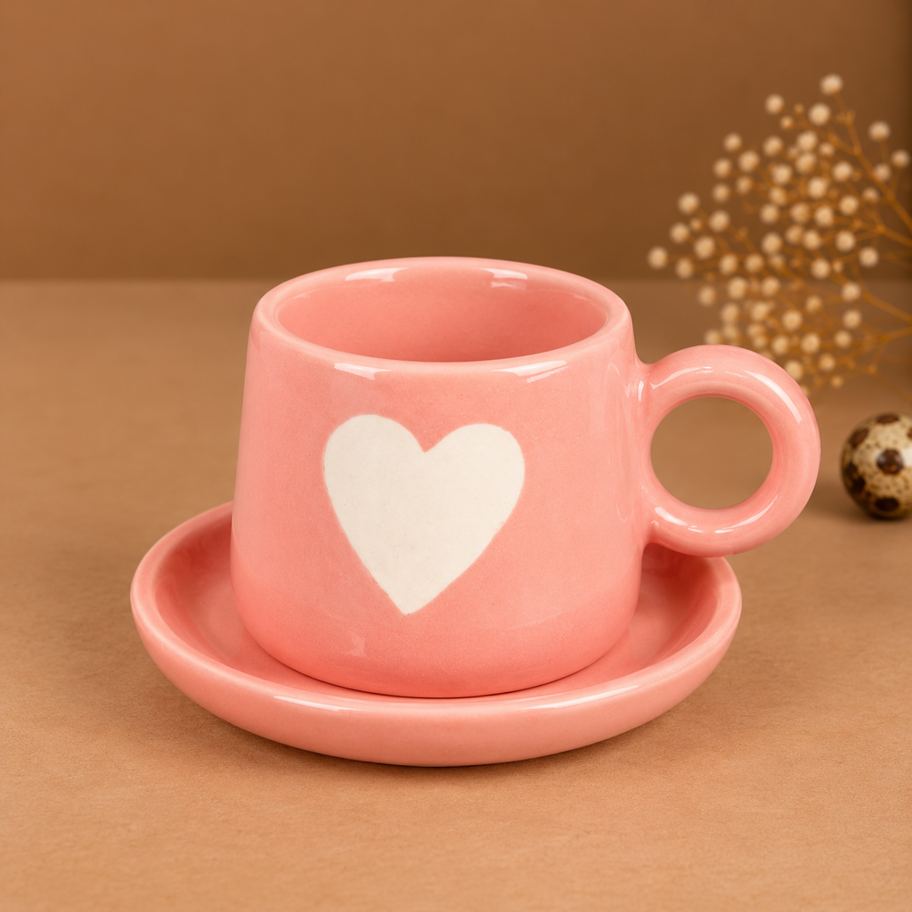 Pink Ceramic Heart Mug – Cute White Heart Print Coffee & Tea Cup
