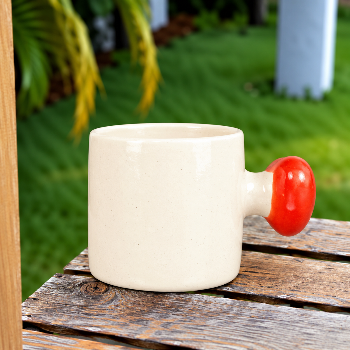 White Ceramic Mug with Red Heart Handle – Minimalist Cute Coffee & Tea Cup