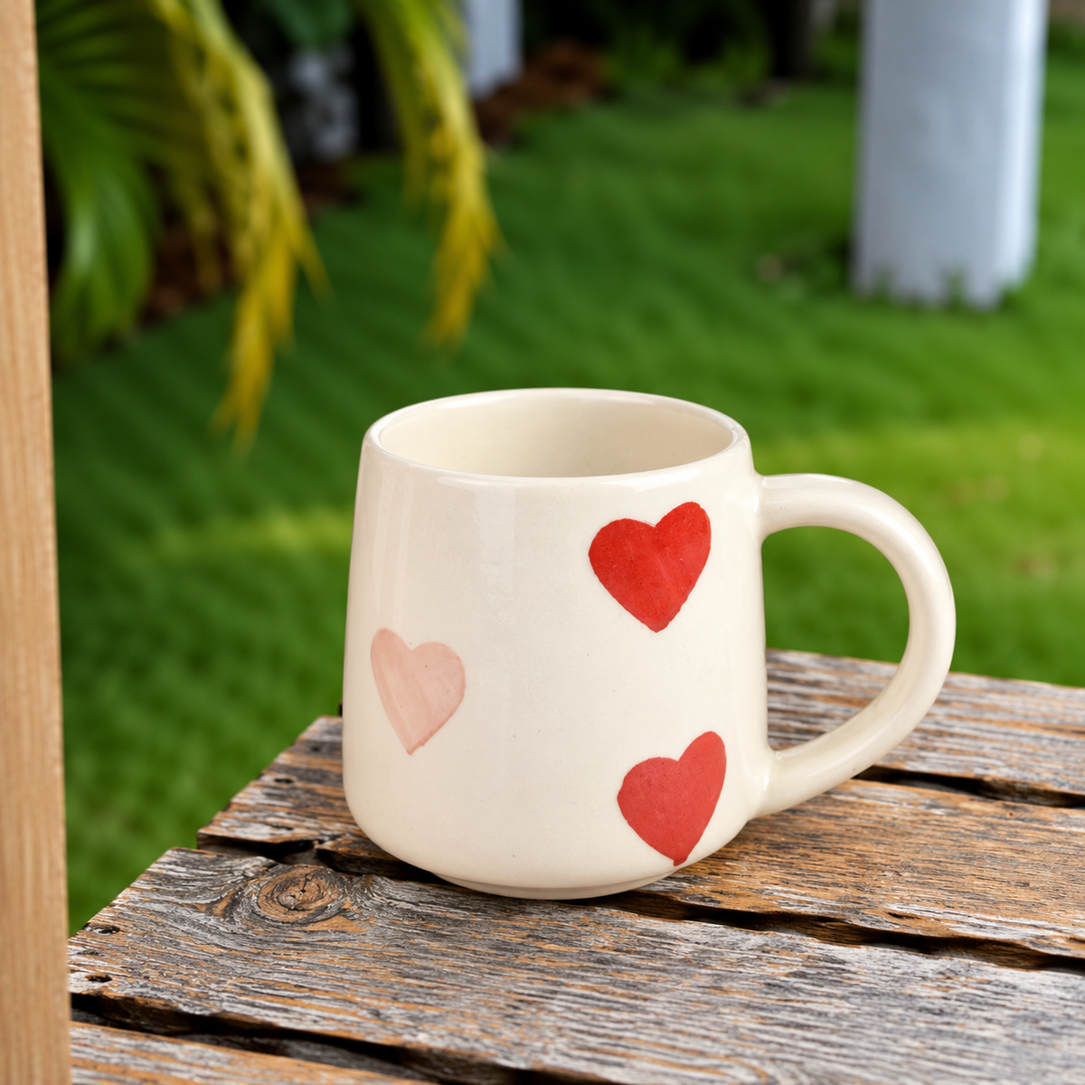 White Ceramic Heart Print Mug – Cute Hand-Painted Love Design Coffee & Tea Cup