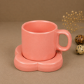 Peach Pink Ceramic Mug with Saucer – Minimalist Glossy Coffee & Tea Cup Set
