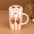 White Ceramic Strawberry Mug with Spoon – Hand-Painted Fruit Print Coffee & Tea Cup Set