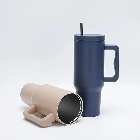 Stainless Steel Tumbler – Matte Finish |Sipper | Leak-Proof | With 2 Straw & Brush 1.2L
