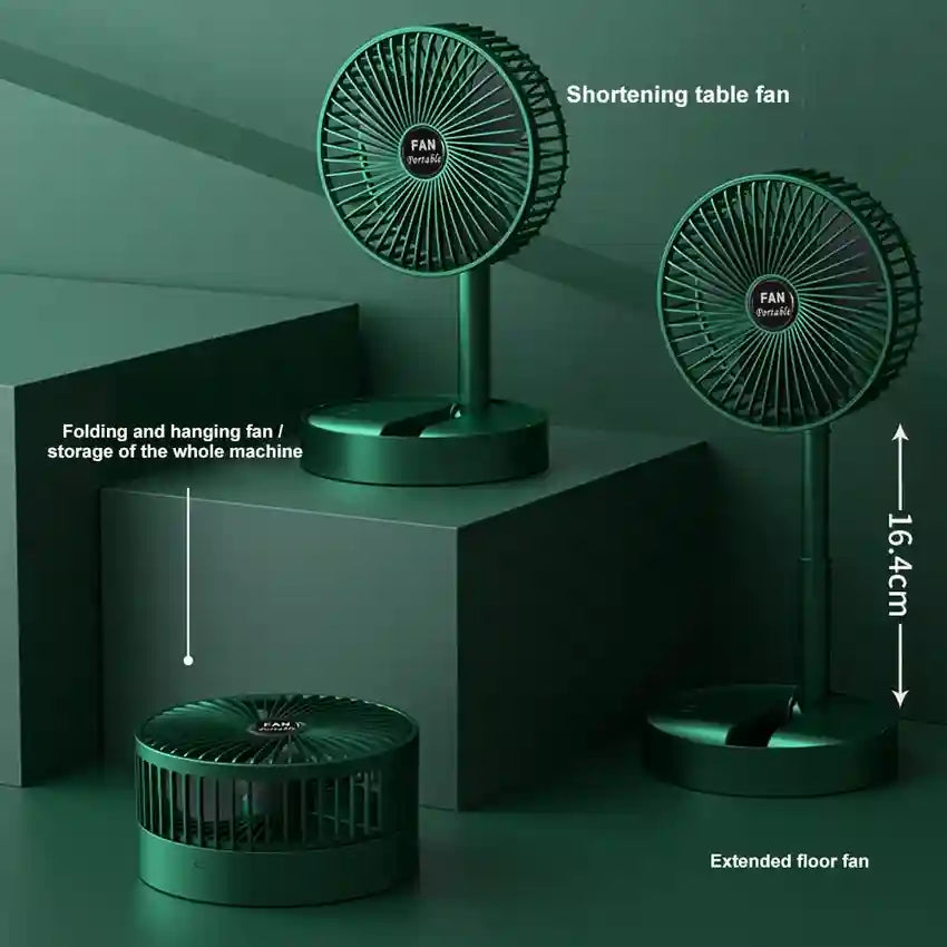 🌿 Powerful Rechargeable Foldable Desk Fan – Adjustable Height, Compact & Portable Air Cooler for Home, Office, Travel & Outdoor (Green)
